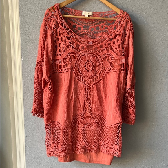 Adiva Coral Crochet Lace Blouse - Picture 1 of 5
